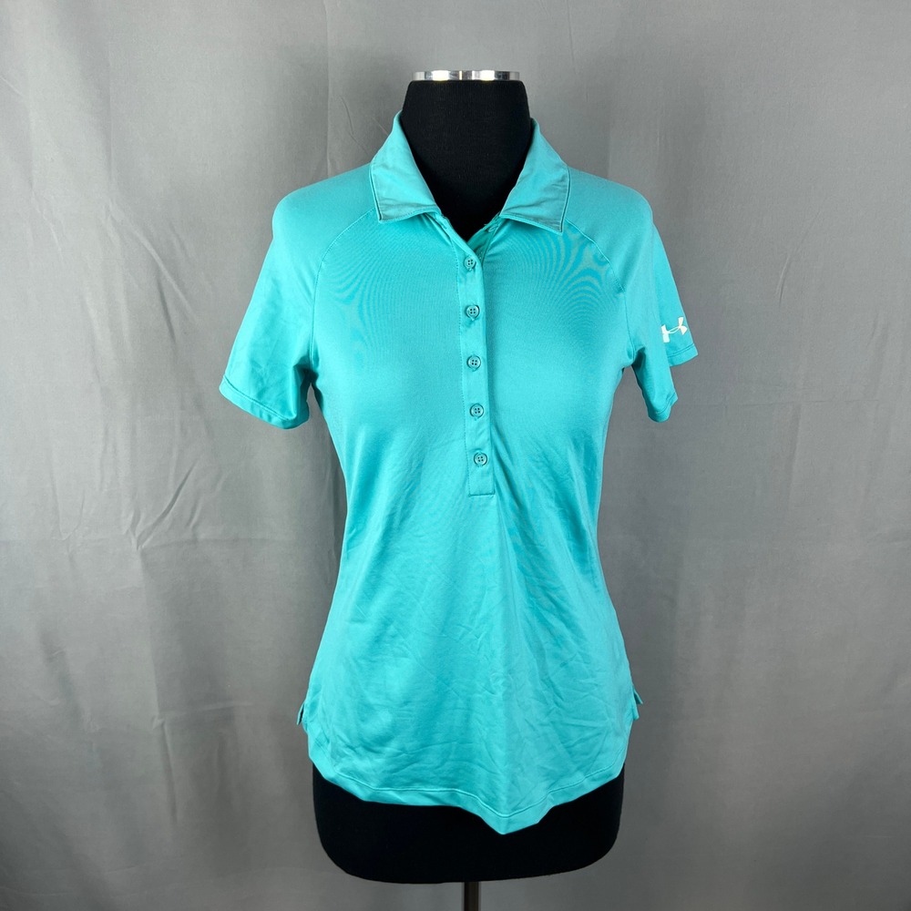 Under Armour Heatgear Polo Shirt Womens SM Turquoise Stretch Loose Fit Athletic